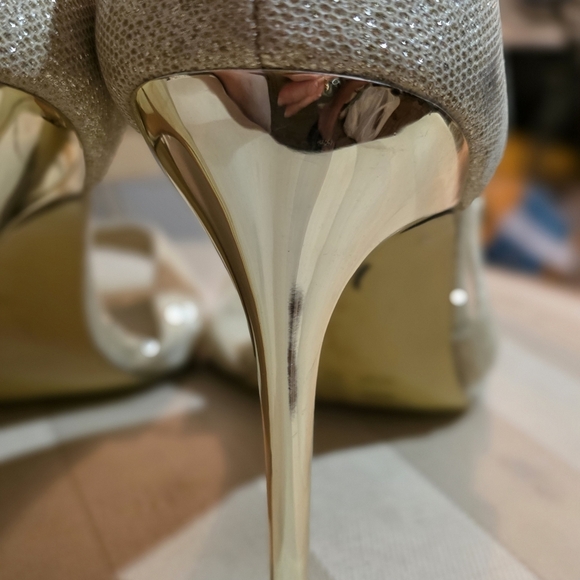 NINA CREAM GLITTER GOLD  SHOES OPEN TOED HEELS SIZE 9 - Picture 4 of 8